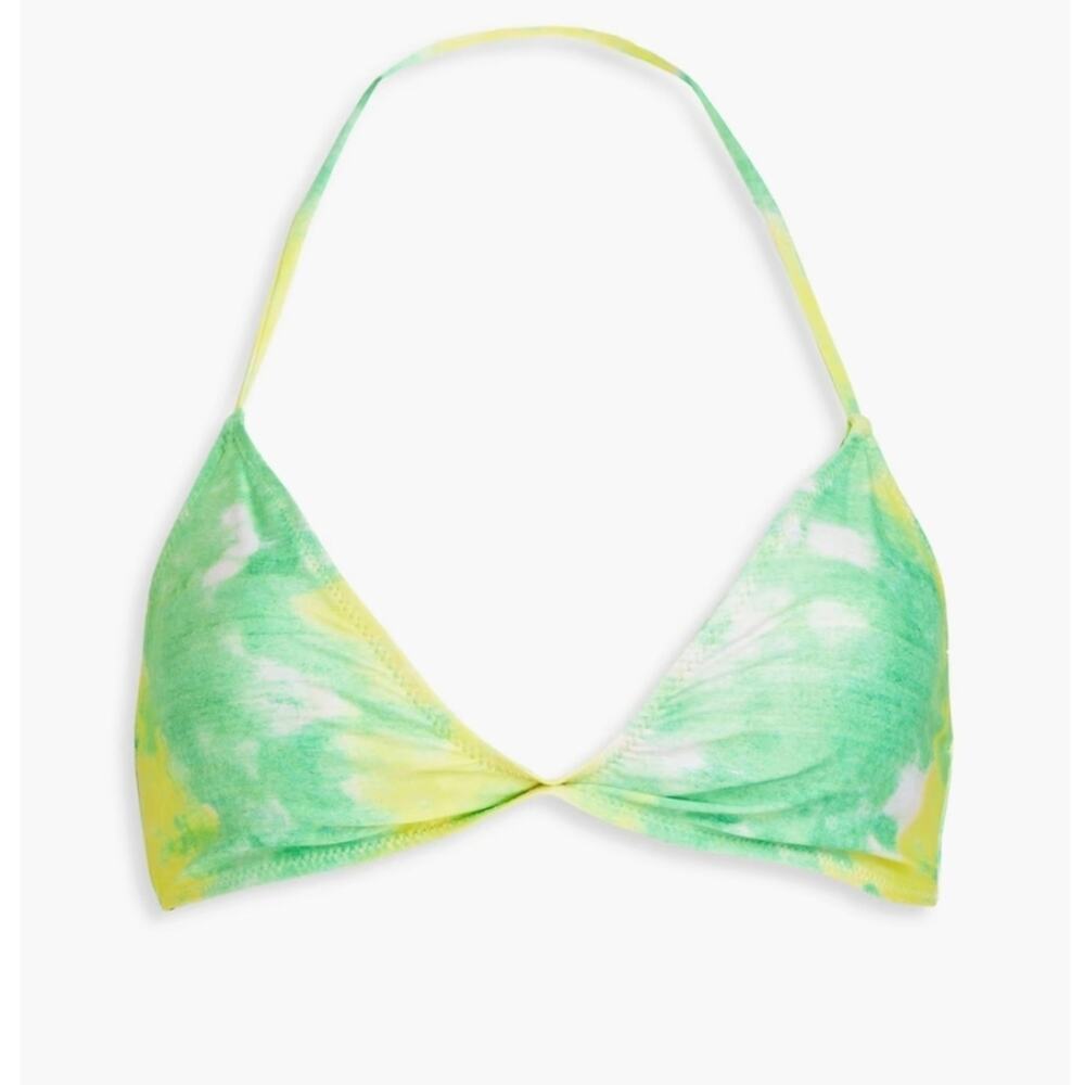 NEW Ganni Twisted Tie-Dye Printed Triangle Bikini Top Kelly Green
